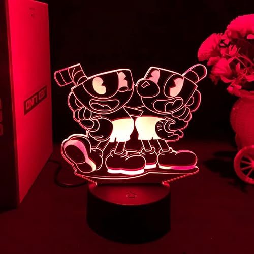 Miniatura 7 de Figura de juego Cuphead Mugman lámpara LED de noche 3D lámpara de decoración de dormitorio de niños iluminación de cumpleaños Navidad regalo de