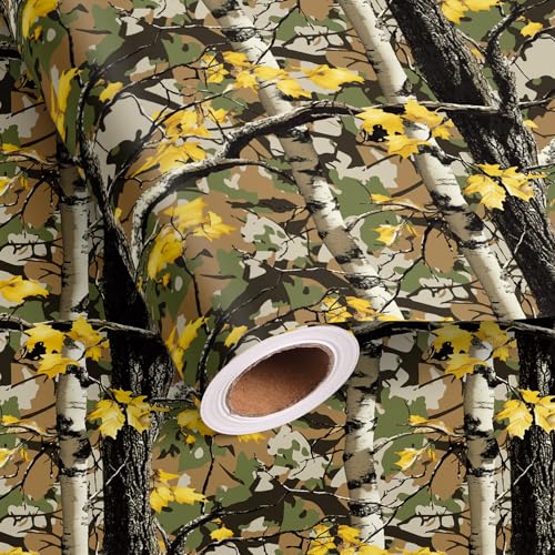 Vnaaem Camo Wrapping Paper Roll for Men - Green Forest Hunting Wrapping Paper for Holiday Military Birthday Veterans Day(Total 28.5 sq.ft)