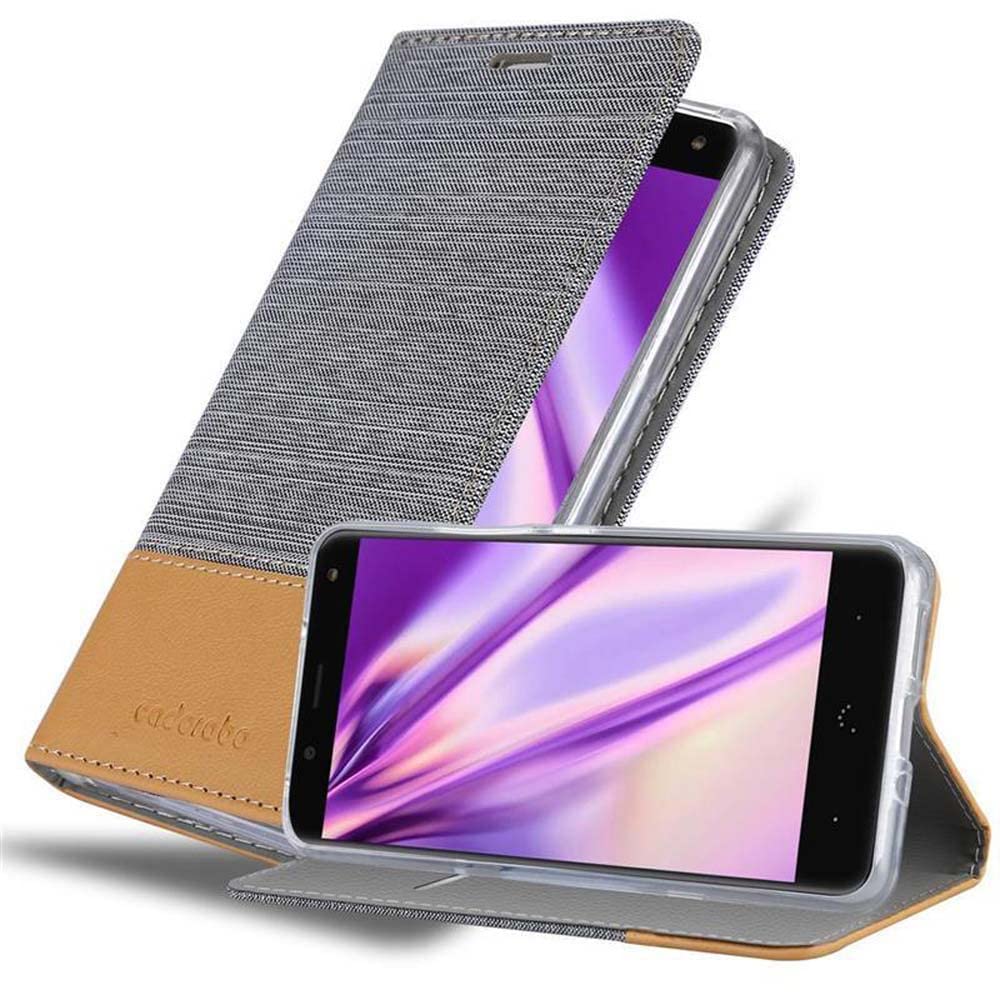 Cadorabo Custodia Libro Portafoglio Per BQ Aquaris C, Grigio Chiaro E Marrone, Con Vani Carte E Chiusura Magnetica, Funzione Stand - 3