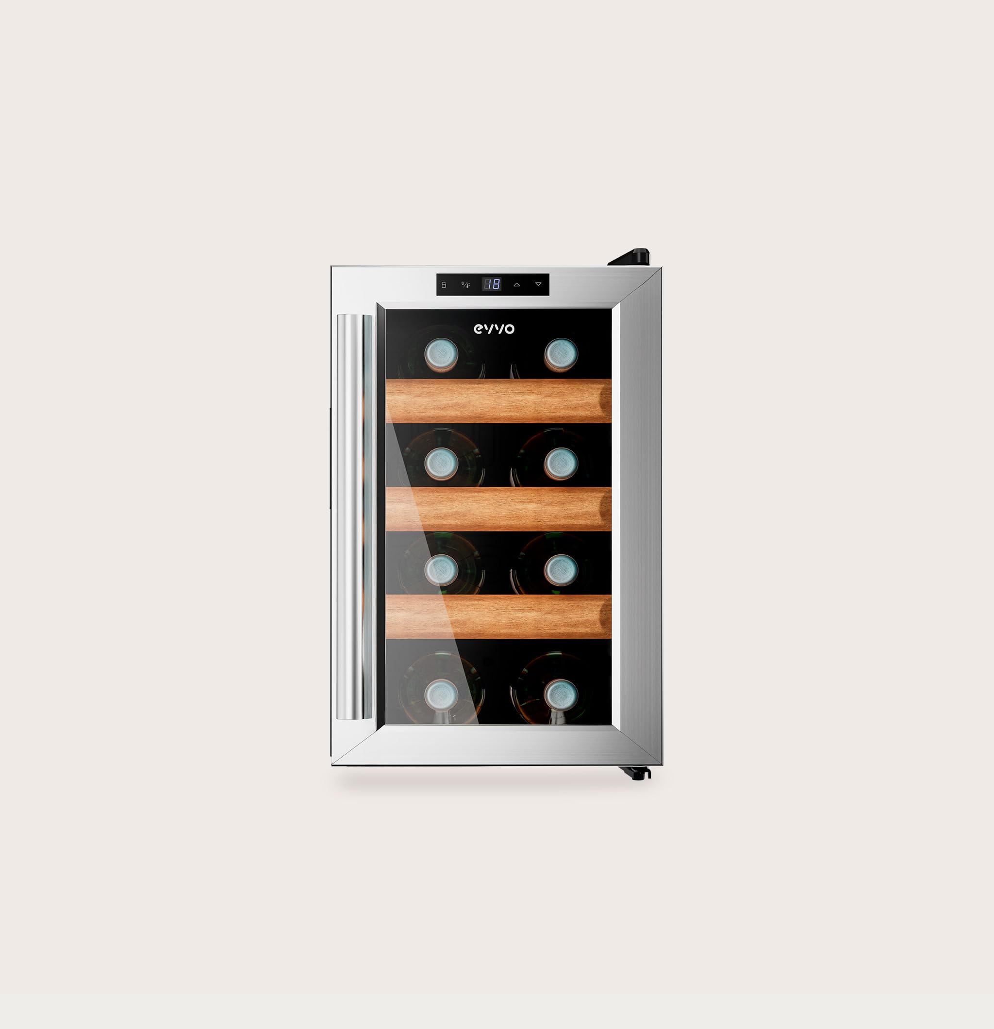 EVVO Vinoteca VT8 Inox – Enfriador de Botellas de Vino 8 Botellas, Vinoteca Pequeña Inox, Nevera para Vinos Silenciosa, Mini Nevera Tipo Minibar y Botellero Vertical — view 2