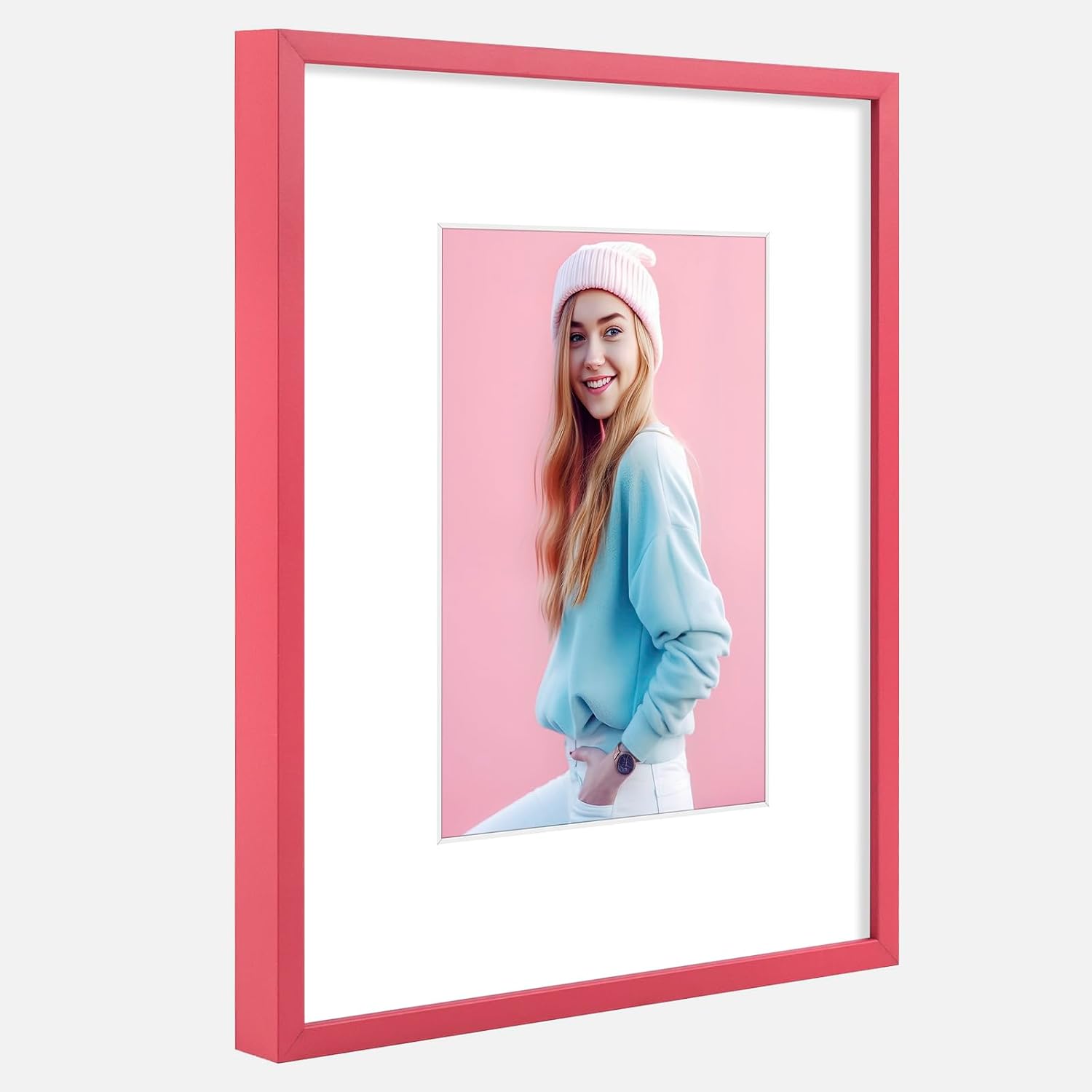 Golden State Art 2-Pack 8x10 Aluminum Picture Frames with 5x7 Mat - Pink Metal Photo Frames, Shatter-Resistant Plexiglass, Wall Mountable for Home & Office Decor, Horizontal or Vertical Display