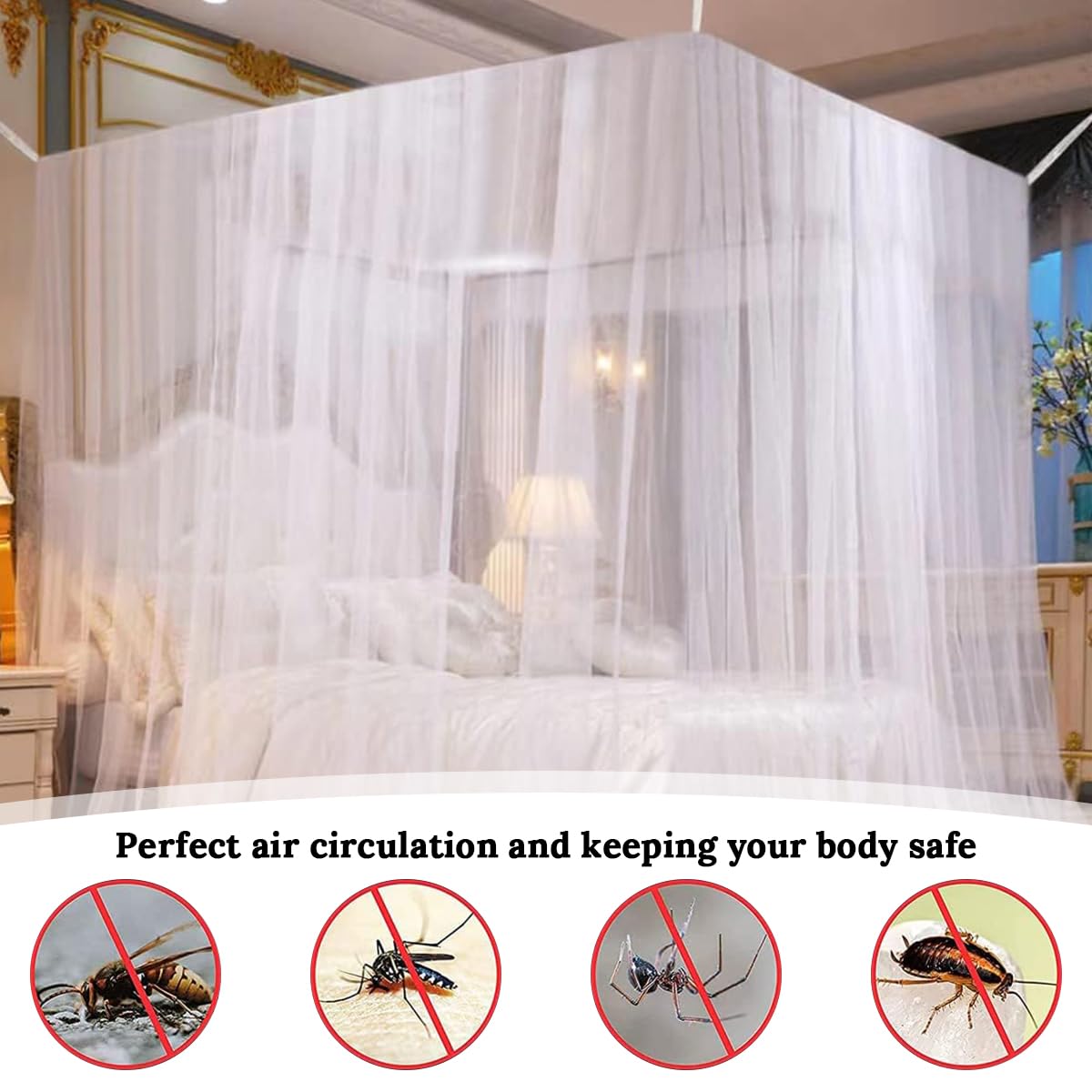 Forhome Mosquitera Cama, Universal Mosquito Net Cuadrados, Mosquitera Grande para el Hogar o de Vacaciones Doble Rectangular para Cama Grande （200 * 200 * 220cm）