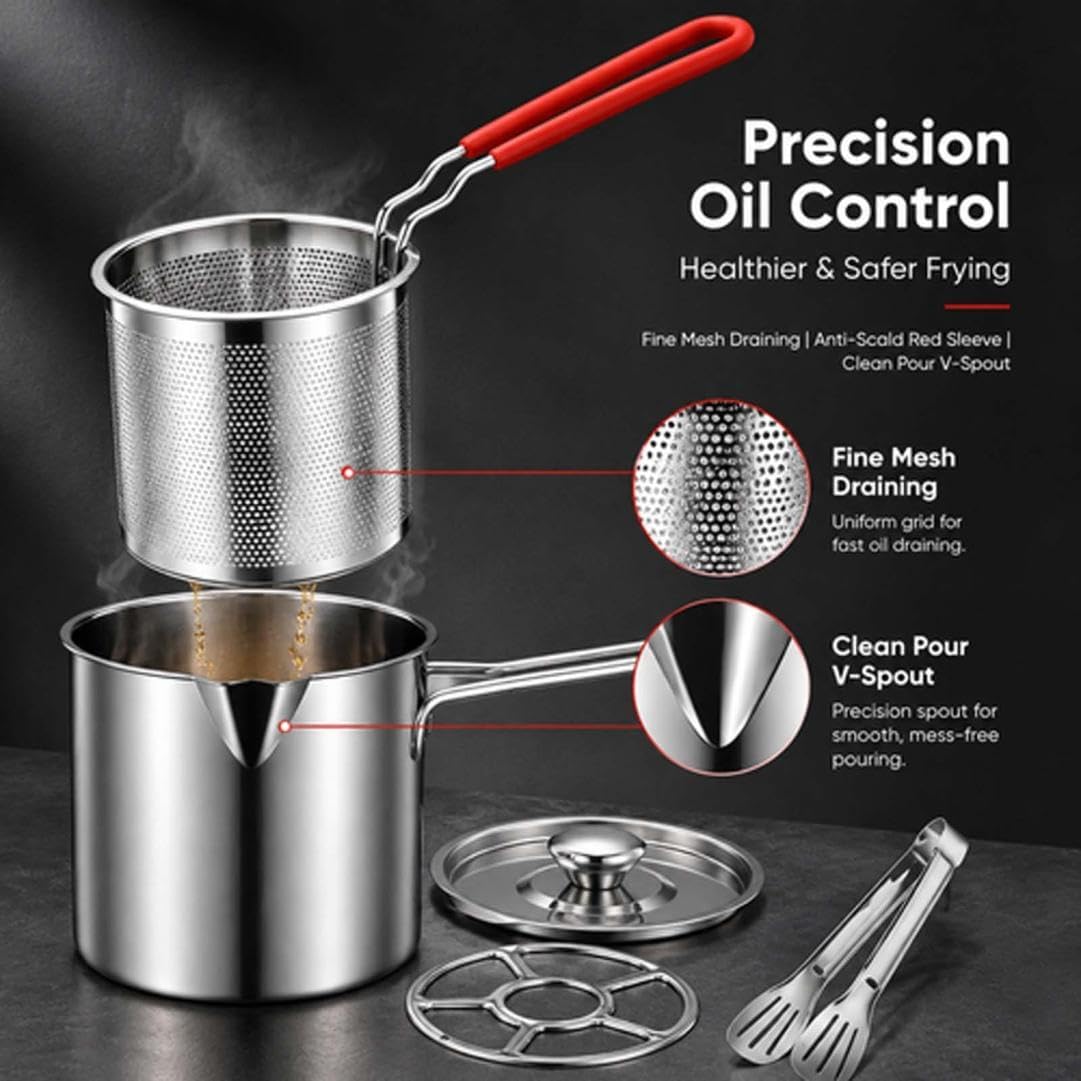 Multifunctional 304 Stainless Steel Fryer, Deep Fryer Pot with Basket