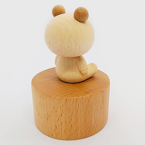 Miniatura 5 de Bonita caja de música de oso pequeño, adorno de animales, escultura de madera, caja de música para cantar, regalo para amigos y familiares (oso)