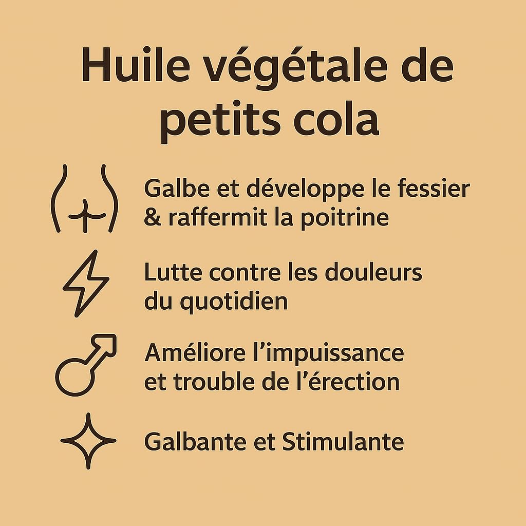 Huile de Petit Cola 100 ml - Aphrodisiaque Naturelle, Agrandissement Pénis, Volume Fessier, Poitrine & Hanches - I LOVE MY POPOTIN - Efficace