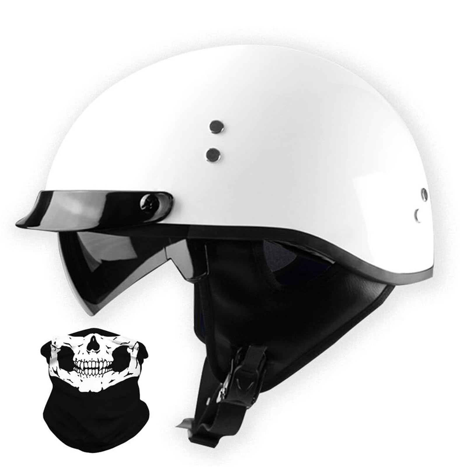 Kask Motocyklowy Orzeszek Germanic Heritage, ECE R22.06 Retro Kask z Blendą Przeciwsłoneczną na Chopper & Skuter, Maska w Zestawie