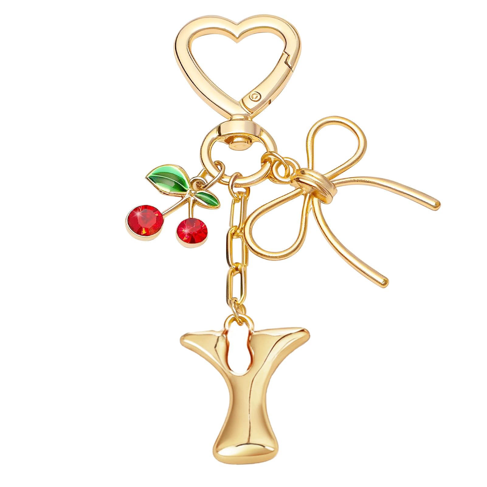 Snylcce A to Z Cherry Heart Keychain, Personalized Initial Letter Keyring with Cute Cherry and Heart Design for Women, Kawaii Key Chain for Purse Bag Decor, Wedding Party Favor Gifts