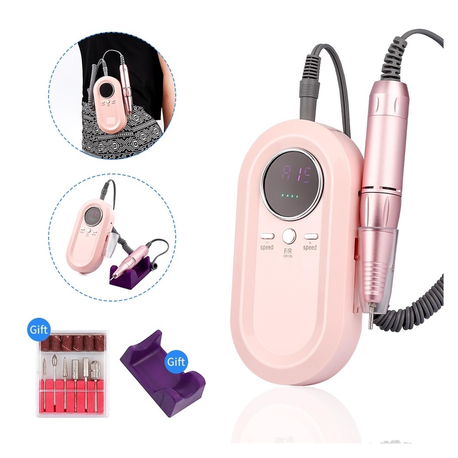 Torno para Uñas, Taladro de uñas eléctrico portátil de 30000 RPM, juego de herramientas de manicura y pedicura, pulidor de uñas, quitaesmalte de uñas de Gel acrílico