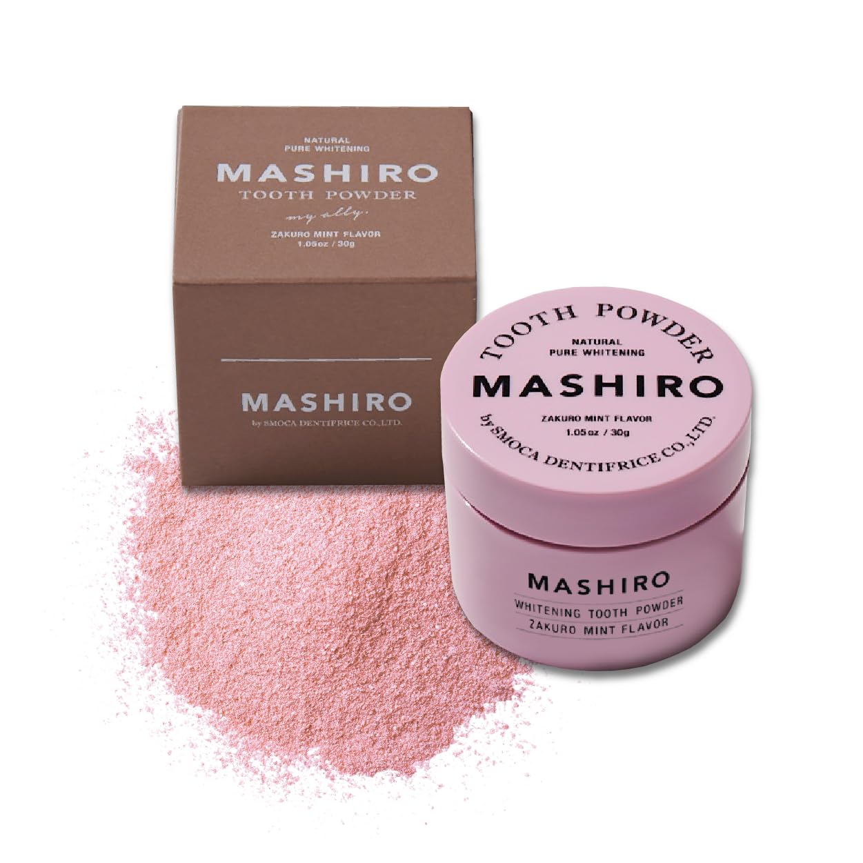 MASHIRO Medicated Whitening Tooth Powder, Pomegranate Mint, 1.1 oz (30 g) (Approx. 100 Uses), Quasi-Drug Whitening Toothpaste, Stain Care, Yellowing, Bad Breath, Made in Japan Pink