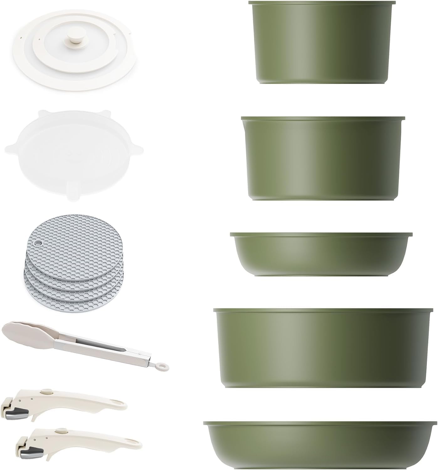 Nonstick Cookware Set - Stackable Pots and Pans Set Detachable Handle Camping Cookware, Granite Kitchen Cookware Sets Removable Handle, Non Toxic Nonstick Frying Pans for Cooking Set Gift