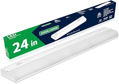 Luces cableadas para debajo del gabinete de 24 pulgadas, 2 colores, 3000 K (blanco suave) y 4000 K (blanco frío), iluminación LED para debajo del
