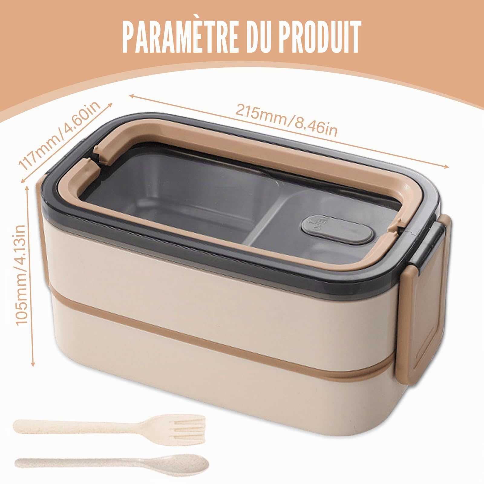 Boîte à lunch 1400 ml : boîte à bento hermétique en acier inoxydable sans BPA avec couverts et compartiments