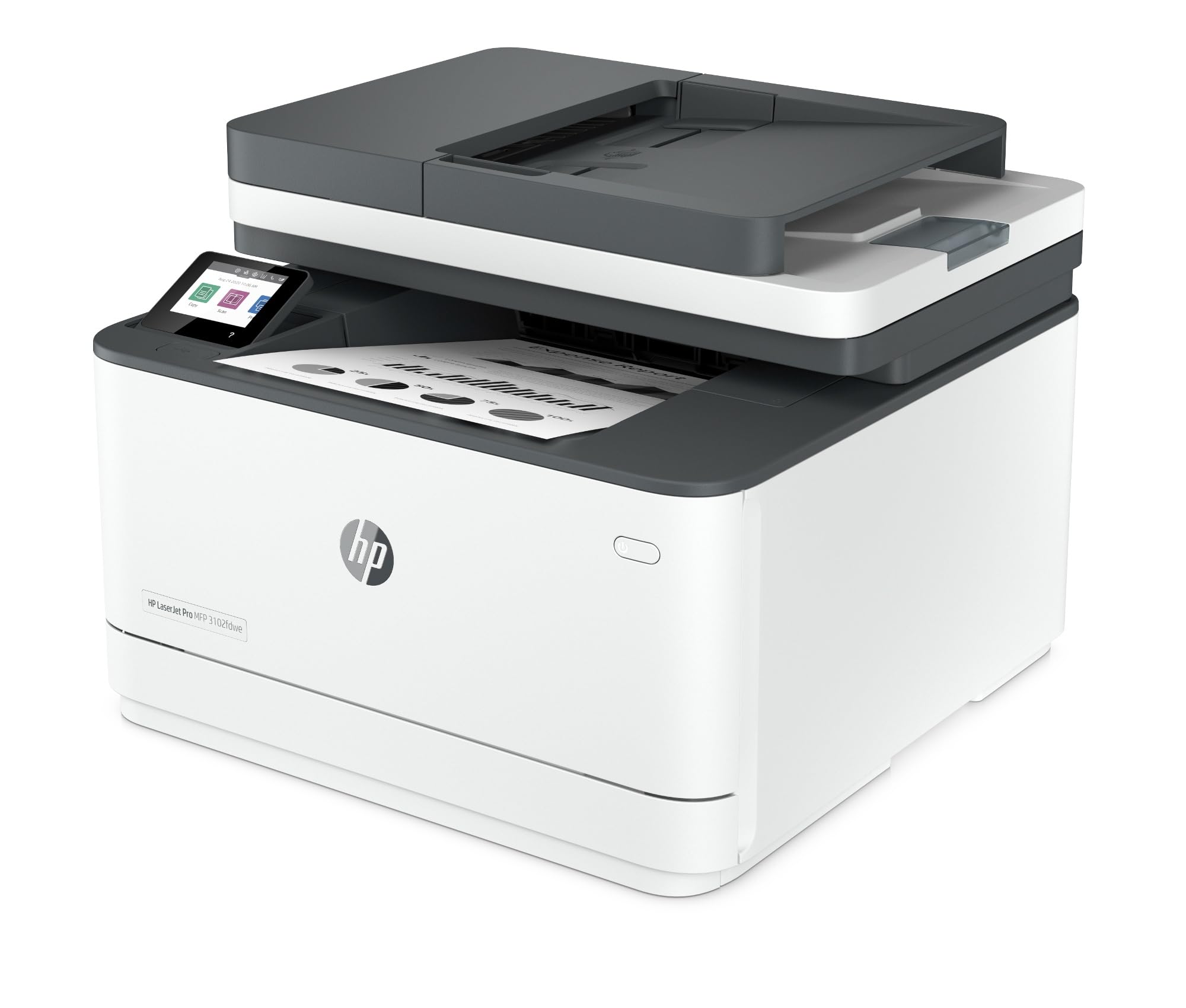 HP LaserJet Pro MFP 3102fdwe 3G630E, Stampante Multifunzione A4, Stampa Fronte e Retro Automatico in b/n, 33 ppm, USB Host, Wi-Fi, Ethernet, Fax, ADF, Smart, Bianca