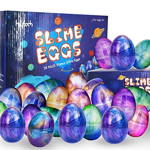 heytech 24 PCS Egg Slime Easter Eggs Colorful Planet Putty Slime Balls Putty-Non Sticky, Stress & Anxiety Relief, Super Soft & Squishies Sludge Toy Party Favor Gift for Kids and Adults