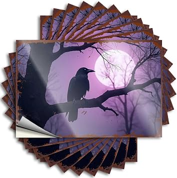 Quote Vintage Bathroom Decor Vinyl Sticker | A Raven Perched On A Branch Against A Full Moonlit Sky Plush for Skate Use6X9CM