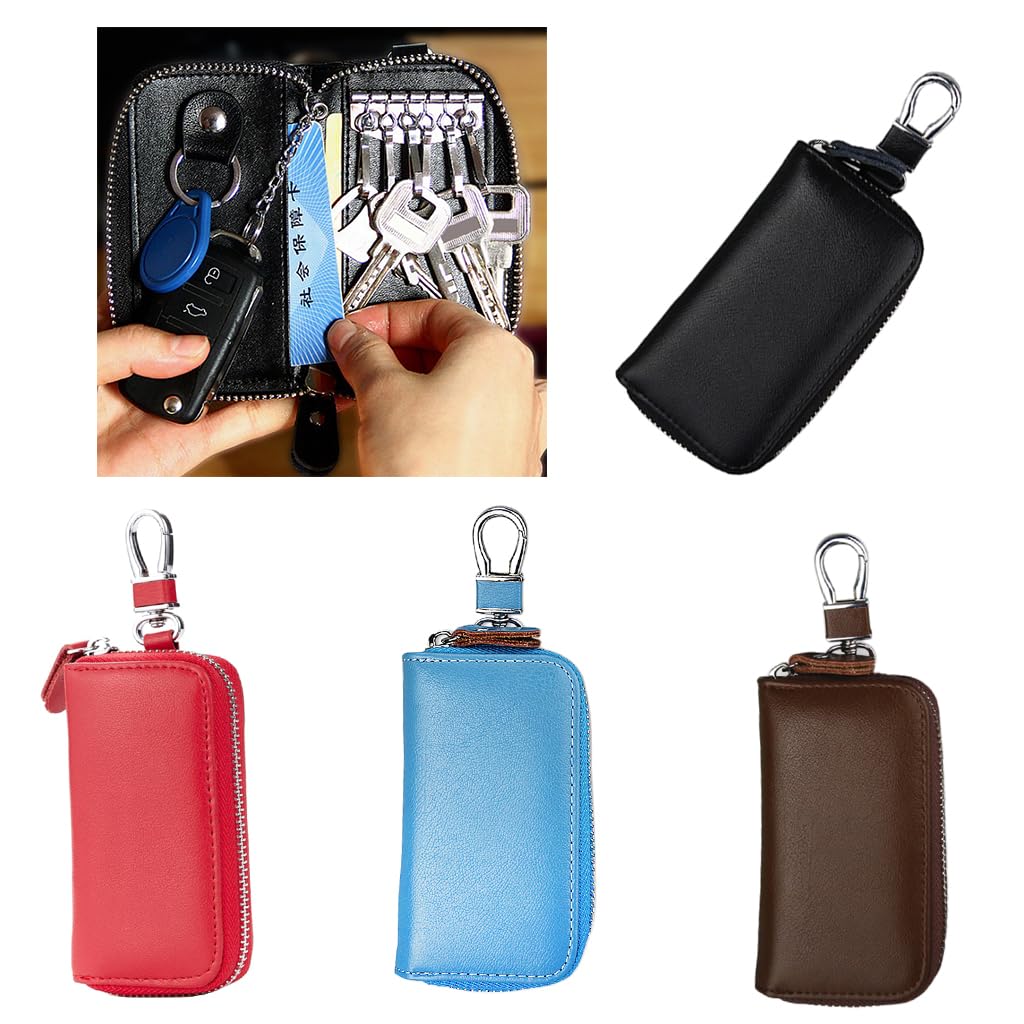 nivaa Mens Key Holders Casual Bifold Genuine Cow Leather Key Bag Key Case Black-picture-11