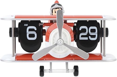 Flip Desk Clock 12 Hours Retro Mechanical Design, Orange Red - Unique Airplane Shape, Large Numbers, Battery Powered, for Office and Study