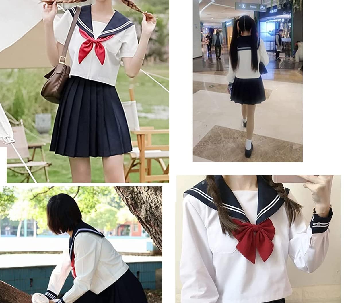 Tout neuf Uniforme JK de Marin Japonais Classique Uniforme Scolaire Fille Marin Convient aux Filles,Chemise + jupe plissée + noeud papillon rouge