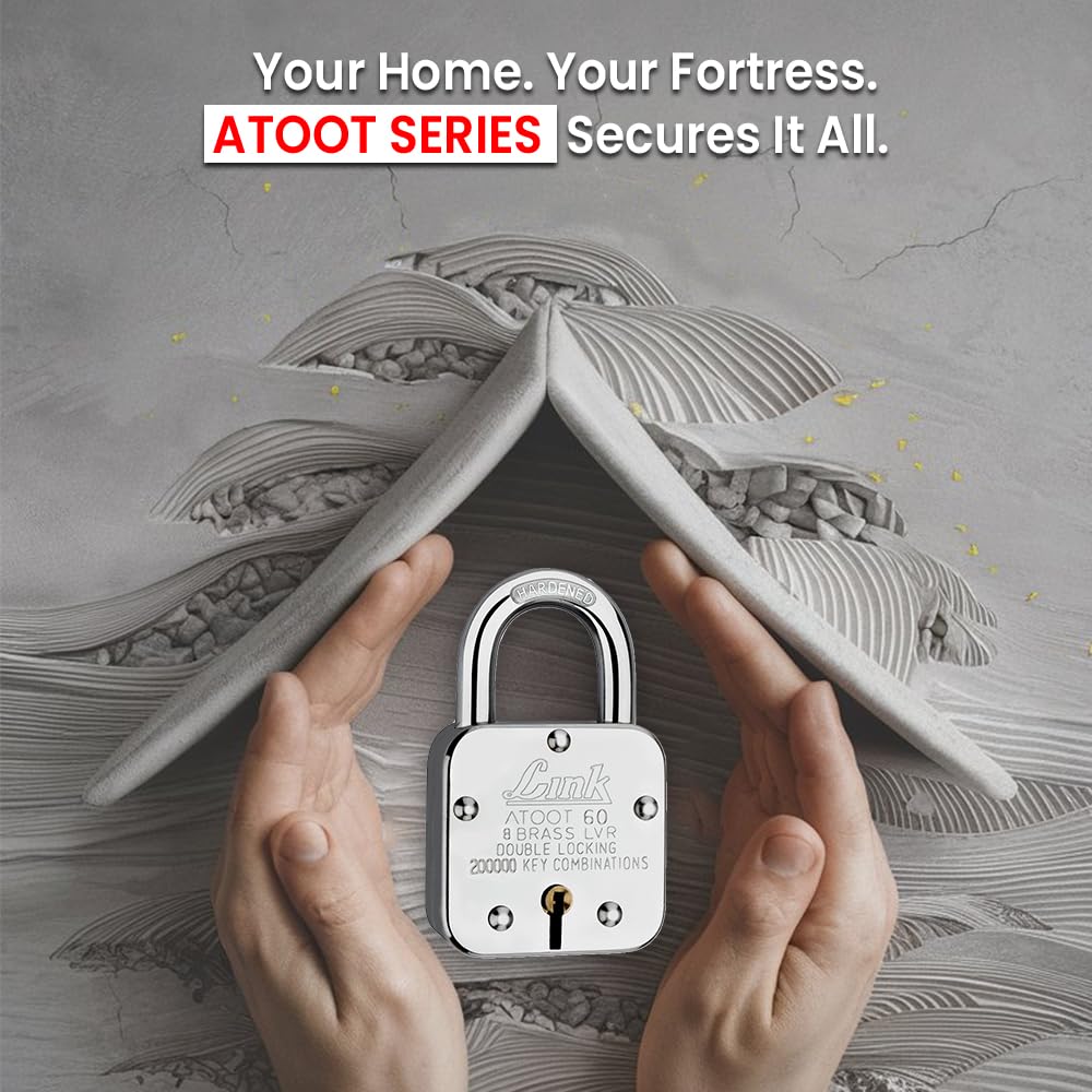 Link® Atoot 60mm Lock | 2 Lakhs Keys Combination Steel Body | Hardened Shackle | 8 Brass Levers | Made in India | 1 Padlock 3 Silver Keys — Amazon image 3