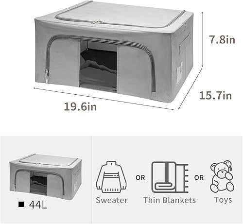 Miniatura 3 de Temiminime Bolsas de almacenamiento de ropa con cremallera y marco de metal de 44 litros, paquete de 4, organizador de suéteres de armario,
