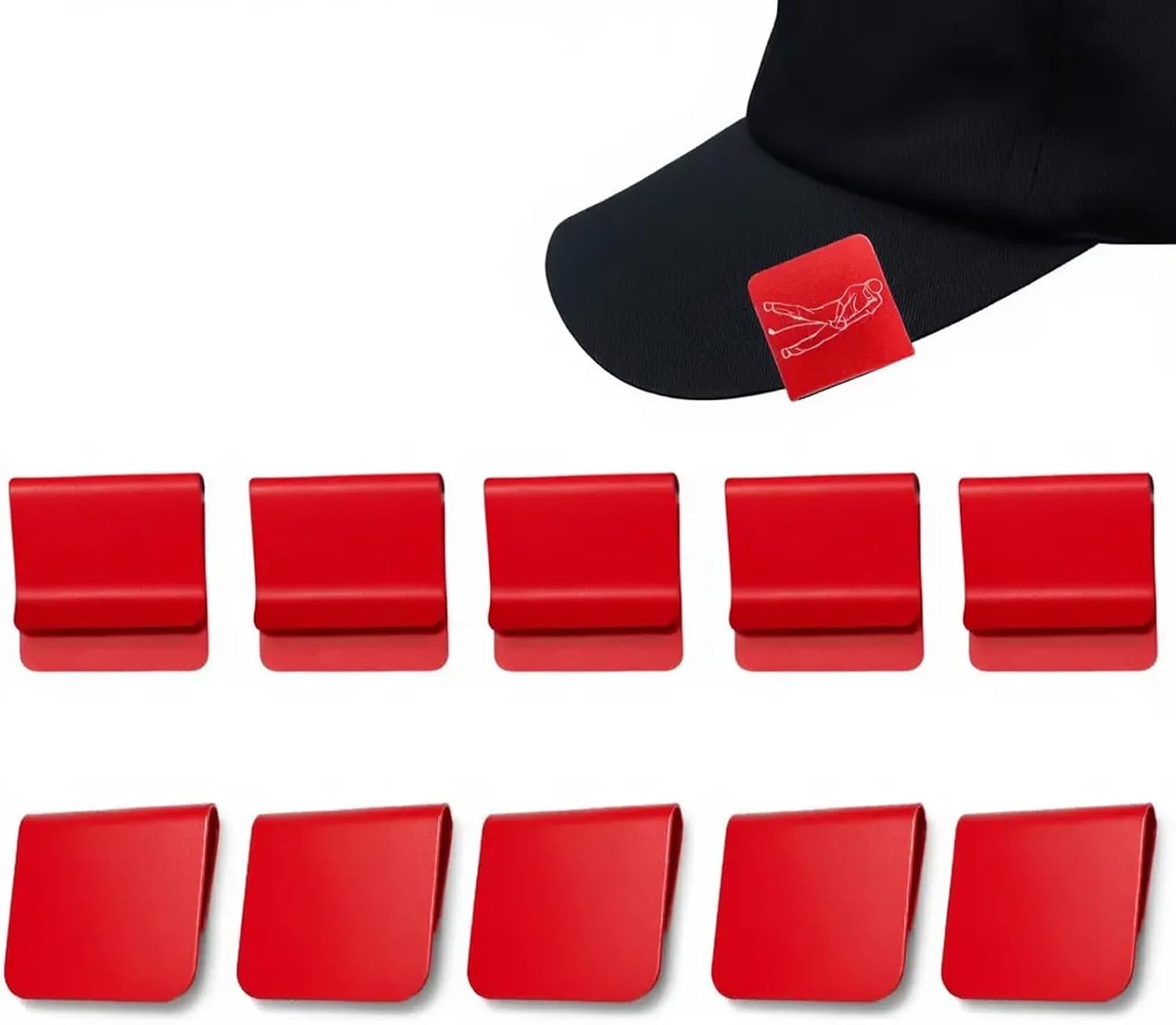 10 Pack Hat Brim Clips, Blank Aluminum Hat Clips for Laser Engraving, Hat Accessories, Golf Hat Clip Blanks for DIY, Vinyl, UV Printing, Small Business & Personalized Gifts (Red)
