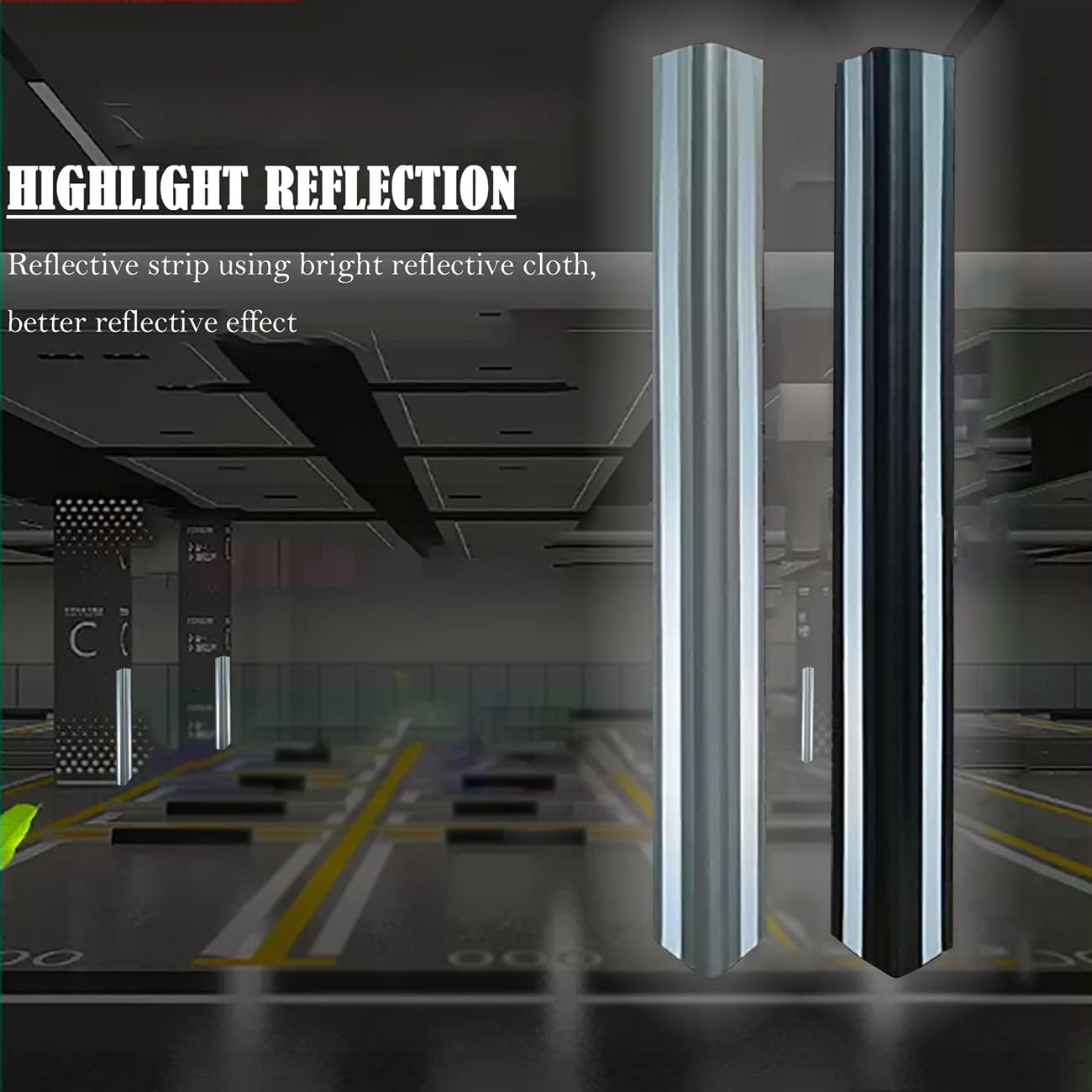High Visibility Rubber Garage Wall Protector - Reflective Corner Edge Guards for Warehouse, Parking, Narrow & Underground Garages - Durable Safety Bumpers (Color: Black)