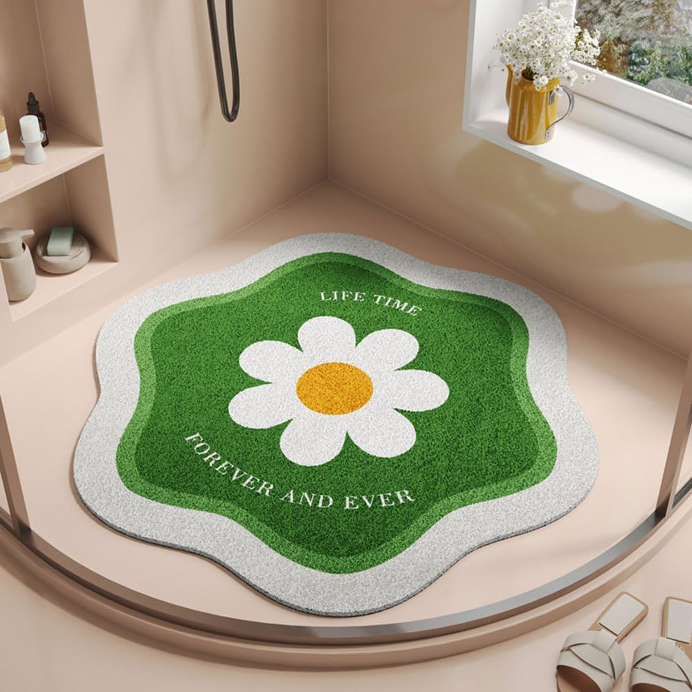 Alfombrilla de baño de PVC para Ducha y baño, con Forma de Flor, Suave, de Secado rápido, Antideslizante, de Goma Tipo lufa, para bañera, Ducha y Suelo de baño (Verde, 100 cm).