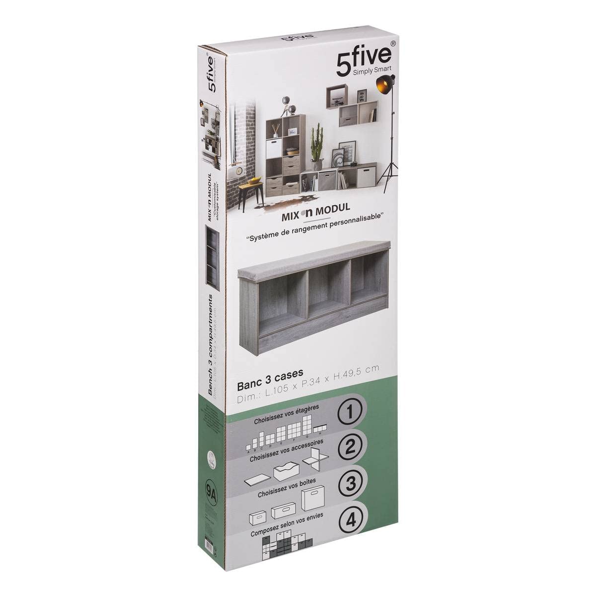 5 five simply smart Banco de Madera 3 Compartimentos conglomerado Color Gris, Antiguo, cm