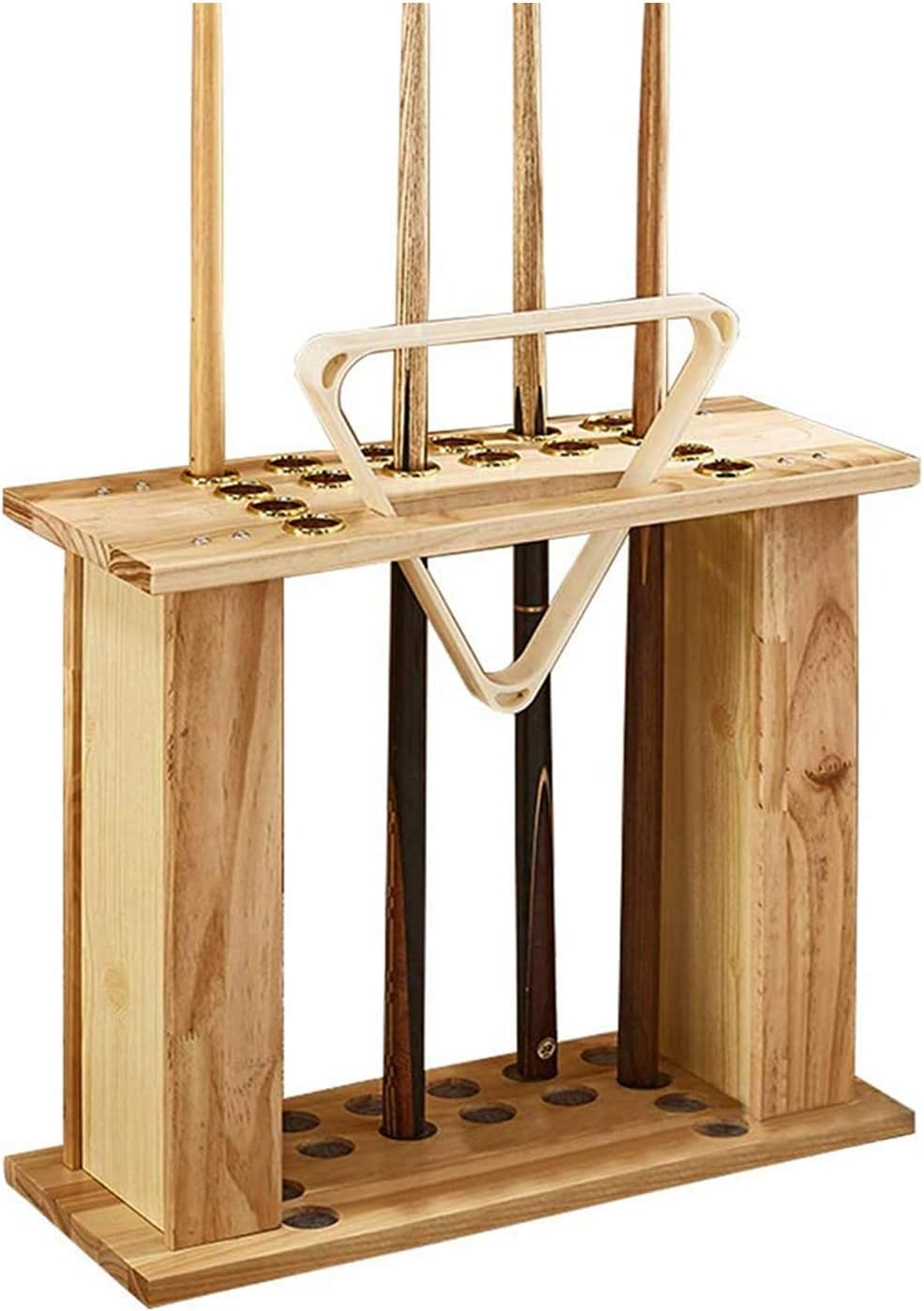 JTLYWooden Cue Rack, Snooker Accessories Holds 16 Cues, Can Store Ski Poles, Stable Structure, Screw Fixation, Billiard Stick Stand Solid Wood Frame, Wood Color, 60cmx55cmx24cm