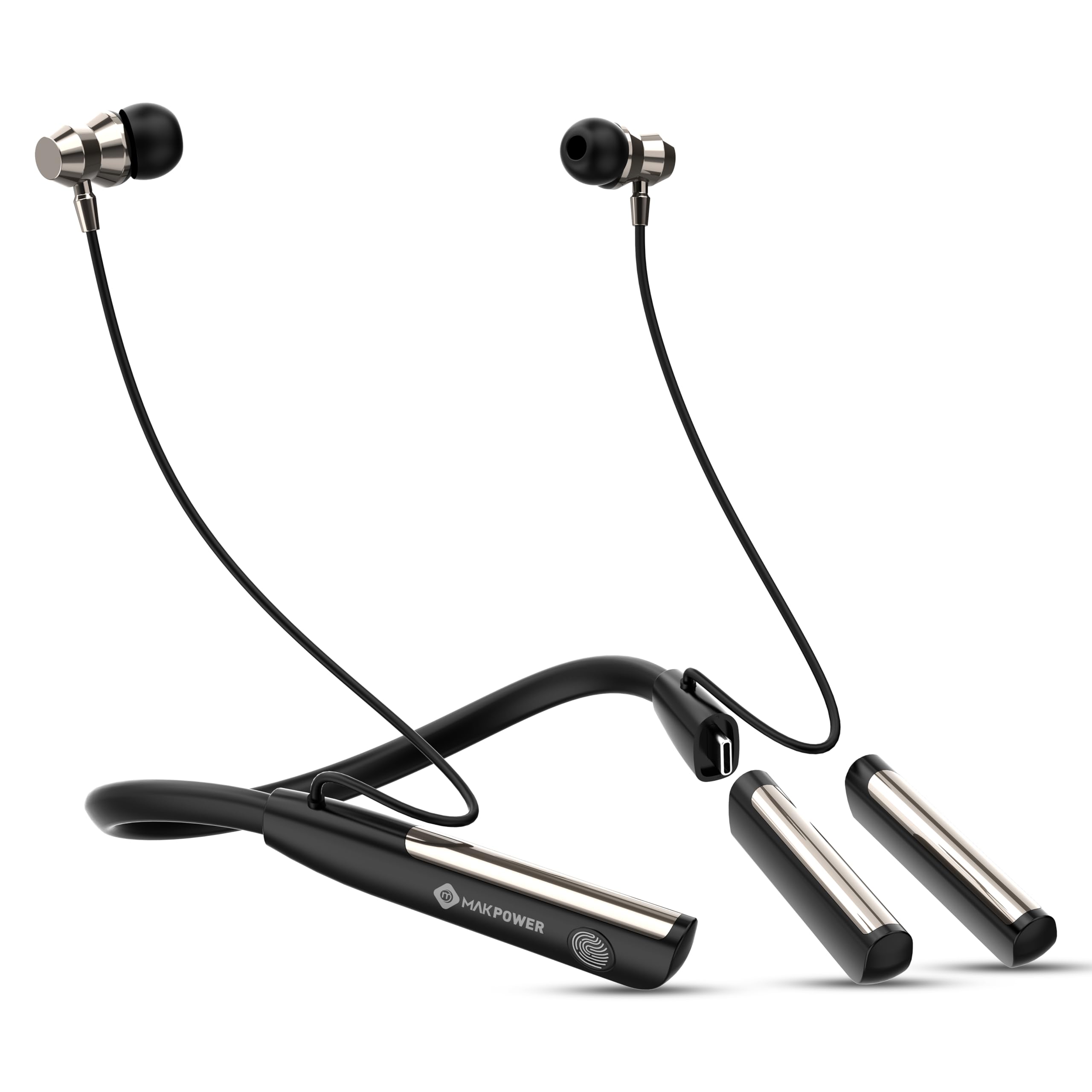 BT-252 Wireless Neckband Bluetooth Headphone with Extra Detachable Battery, 150H Playtime, Type-C Charging, Touch Control, Smart Magnetic Switch, Comfort Fit, Sporty Design with Massive Bass (Raven)-image-33