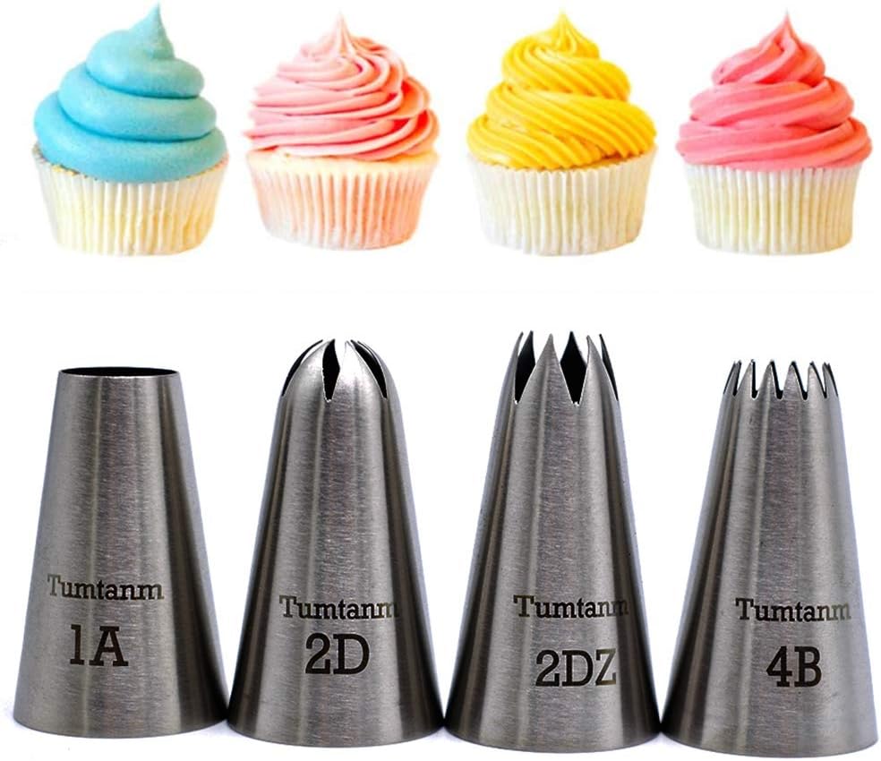 Large Cake Decorating Piping Tips, 4 Pack Stainless Steel Piping Nozzle Cake Decorating Pastry Tips Tool