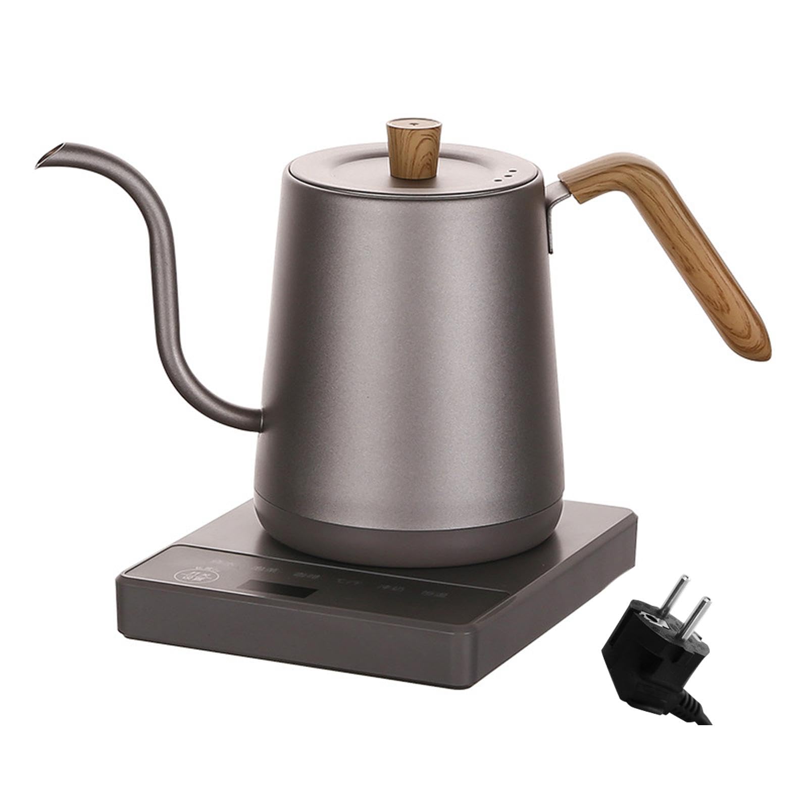 Hervidor Eléctrico de Cuello de Cisne, 1 Litro de Acero Inoxidable, Tetera Ligera para Café, Oficina, Hogar, Exterior, Picnic- Gris