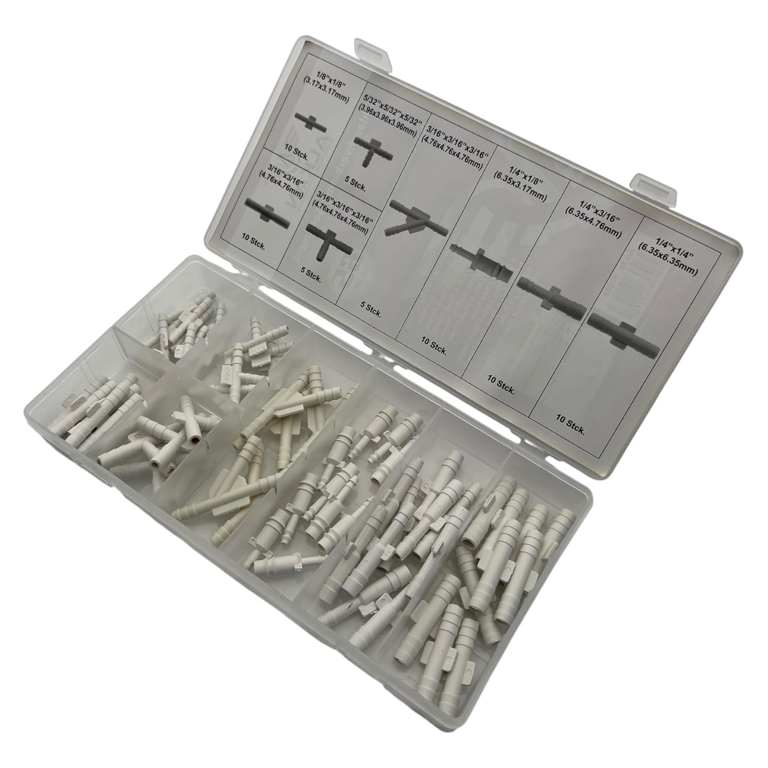 Surtido de conectores de manguera de 1/8" (3,17 mm) hasta 1/4" (6,35 mm) / Mini conector de vacío de plástico para manguera de aire en forma de T (pieza en T) y forma de Y, 65 piezas