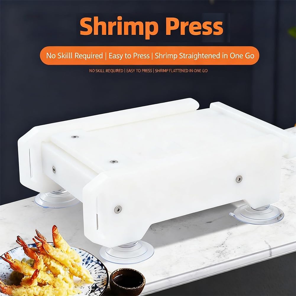Herramienta de prensa de camarones para sushi, aplanamiento de langostinos tempura con base de succión y agujeros de drenaje, diseño extraíble fácil de limpiar, ideal para cocina asiática y cocina