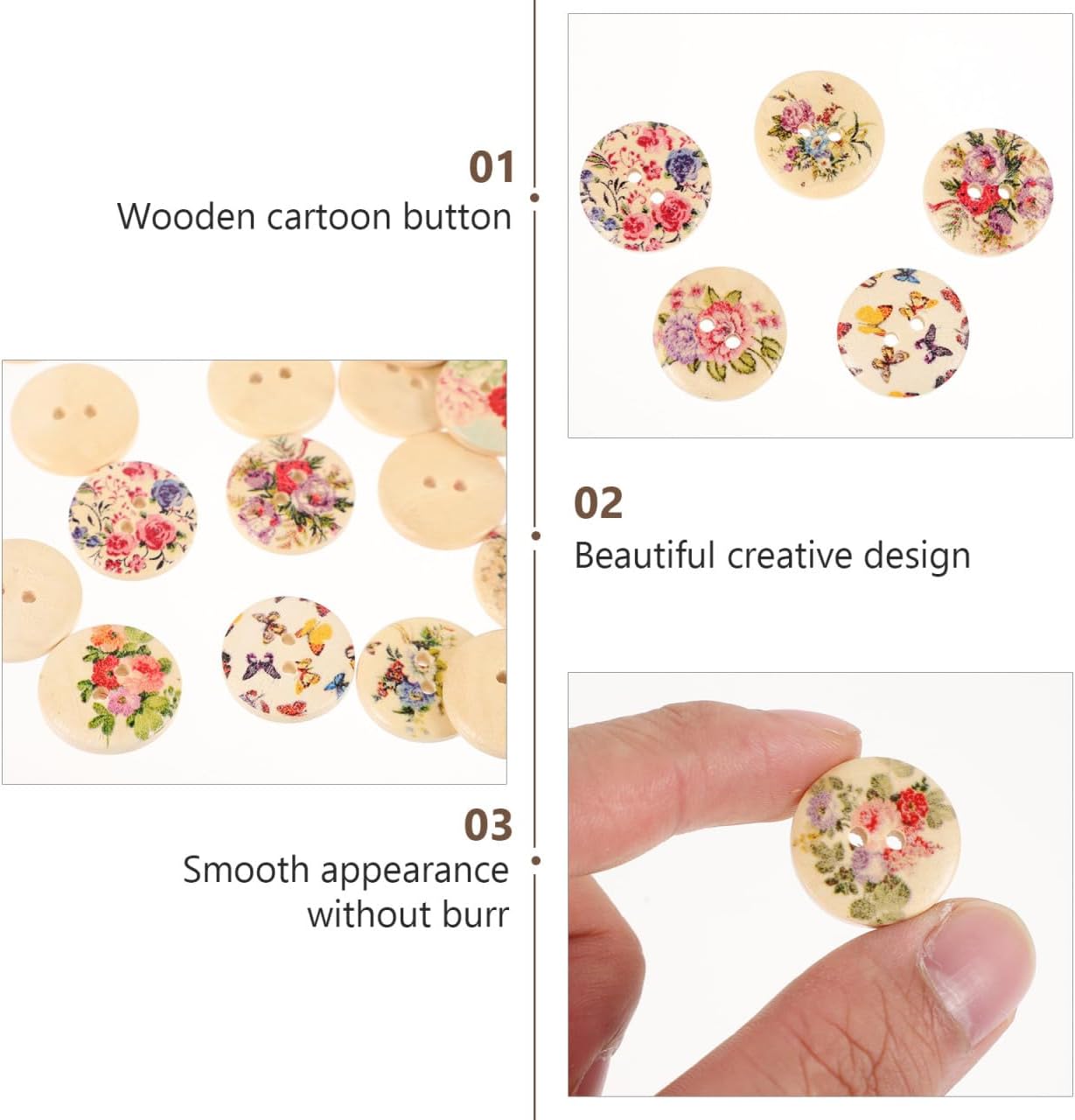 Ornament Crafts 100pcs Flower Glass Buttons 2 Holes Wooden Sewing Buttons DIY Clothing Sewing Supplies for DIY Project Crafts (Mixed Styles) 20MM Vintage Scrapbook