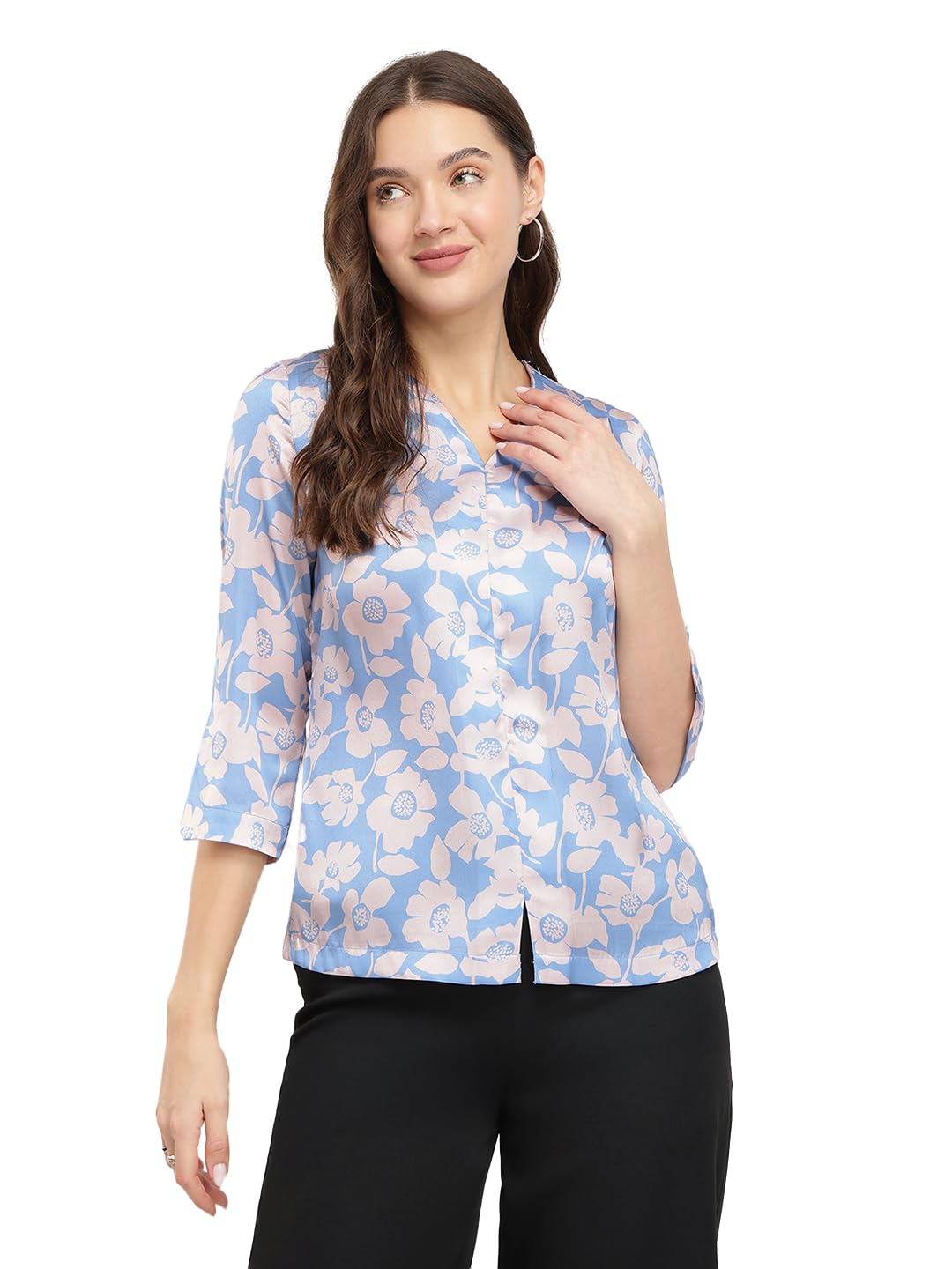 fablestreet Women Formal & Casual Top | Relaxed Fit V-Neck Three-Quarter Sleeves Solid Pattern | Breathable Woven Fabric for Workwear & Everyday Style-picture-51