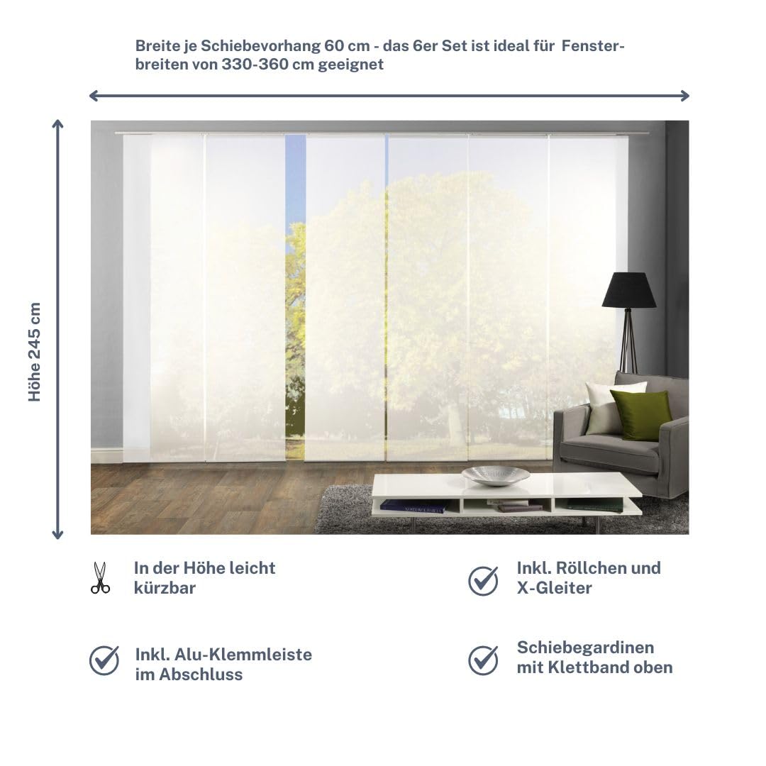 6er-Set Flächenvorhänge ROM transparent Uni Weiss