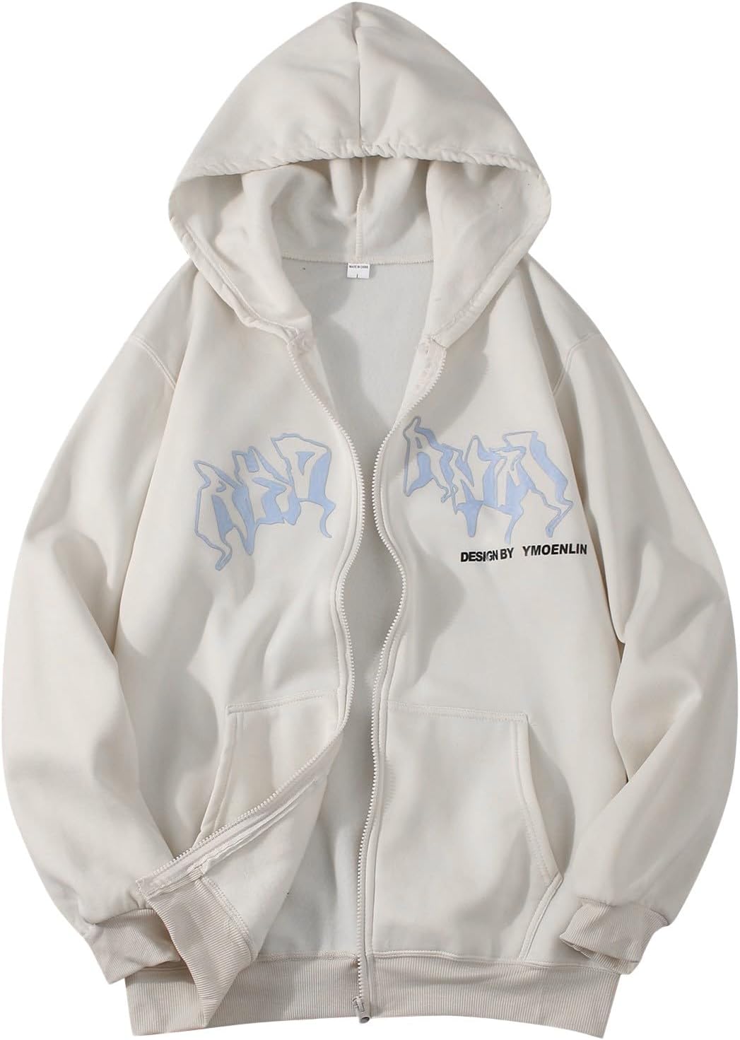HOUZONIY Heren fleece-capuchon met doorlopende ritssluiting Oversized Basic Zip Hoodie Y2k Hip Hop Sweatjack met capuchon Unisex trui Jas, L