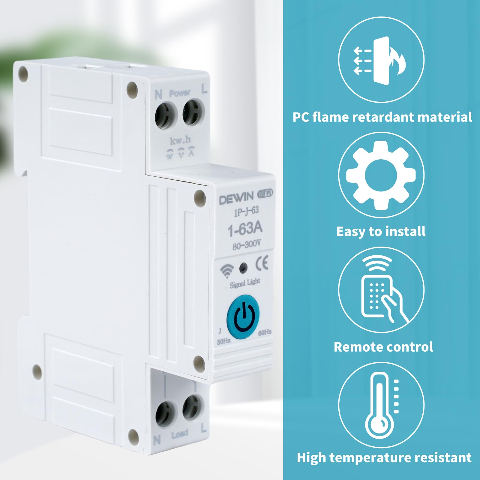 Interruttore Smart WiFi Tuya, 230Vac, 63A, 1P, funzioni: programmazione, monitoraggio, gestione automatizzata - Ettroit ESA3263