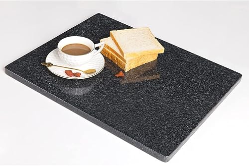 Miniatura 4 de Tabla de cortar de granito negro natural para cocina, borad de repostería de piedra negra de 16 x 12 x 0.5 pulgadas, con pies antideslizantes, para