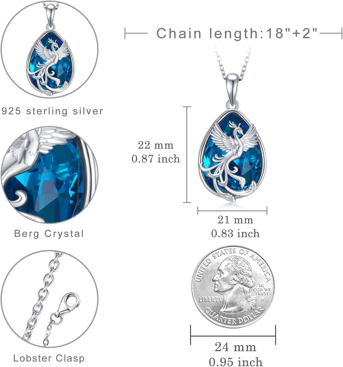 Phoenix Necklace for Women 925 Sterling Silver Phoenix Pendant Necklace Crystals Phoenix Jewelry Gifts for Women Mom - Image 4