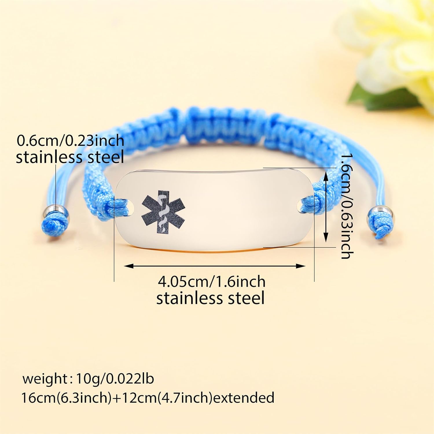 Noiger | Medical Alert Bracelet | Diabetic ID Wristband | Epilepsy Alert Band | Heart Disease Bracelets for Men & Women | Asthma Medical Band | Stainless Steel Adjustable Pull Cord