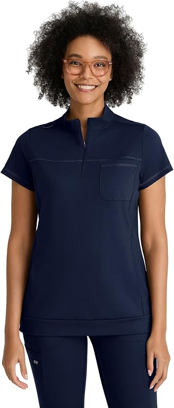 BARCO One Performance Knit Vigor Classic Fit Scrub Top for Women 3-Pocket Mock Neck Shirt with Moisture Wicking Fabric