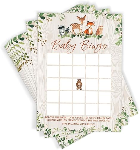 Printed Party Juego de baby shower Woodland - Baby Bingo, juego de 50
