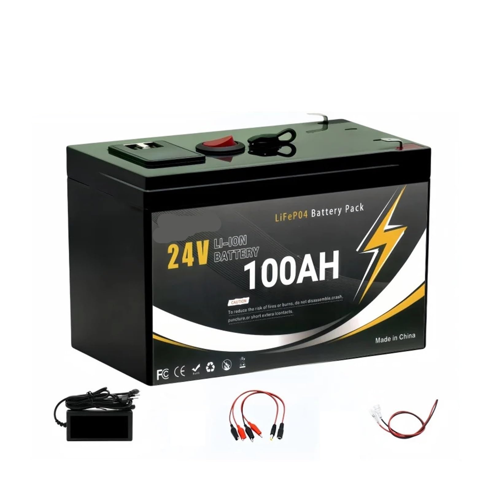 Batteria LiFePO4 Da 24 V 120 Ah, BMS Integrato Da 200 A, | For camper/camper, solare, marino, via terra/furgone, fuori rete(24V 100Ah x1-01)