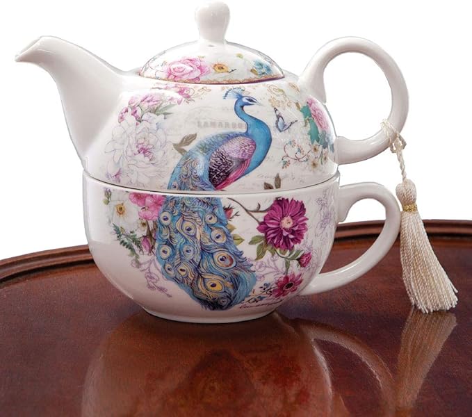 Amazon Bits and Pieces Tea For One Peacock Porcelain Teapot and Cup