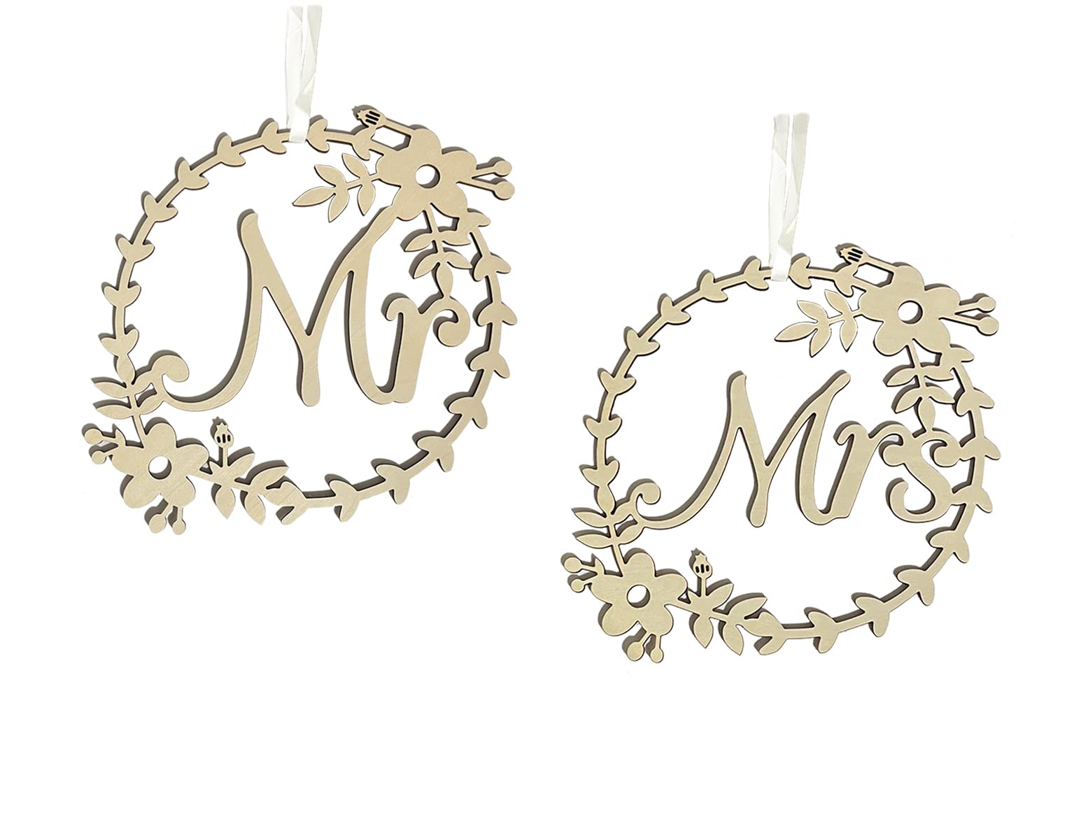 MEIYSH Floral Wooden Mr and Mrs Wedding Chair Signs ,Bride Chair Decor, Groom and Bride Chair Sign, Wedding Signs.