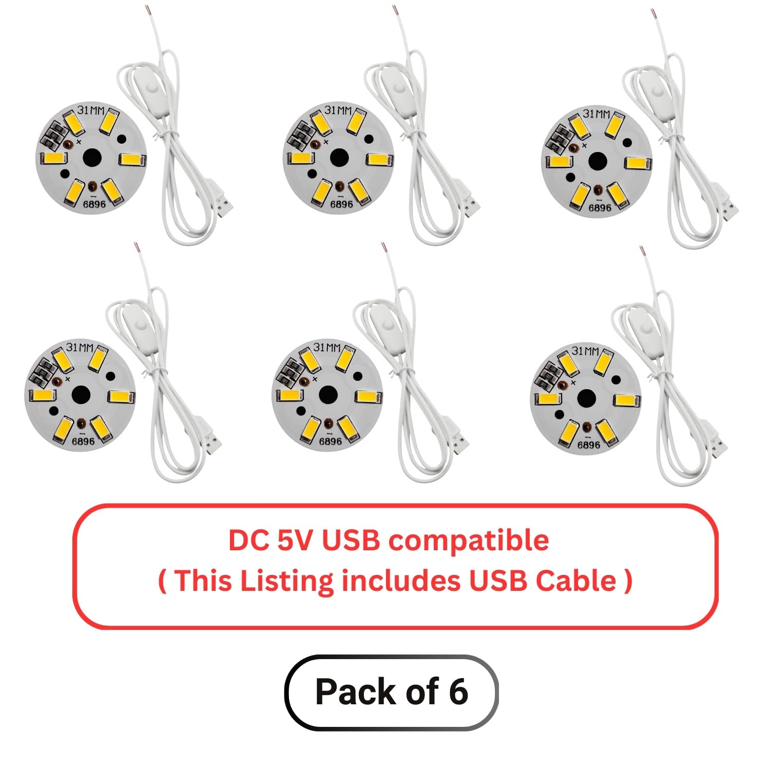 ORGNER COB LED Chip with USB Cable – 30mm DC 5V Energy-Saving LED Bead Board, 40-Inch Wire with On/Off Push Button Switch for DIY Lighting, Spotlight, Lamp Repair, Crafts & Electronic Projects (6)