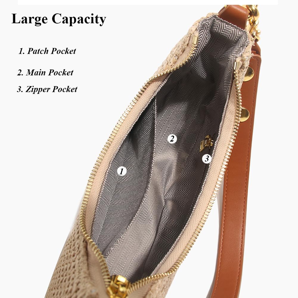 RTGGSEL Boho Summer Retro Women's Straw Rattan Beach Tote Bag Crossbody Shoulder Bags Hobo Underarm Handbag Straw Purse - Image 6