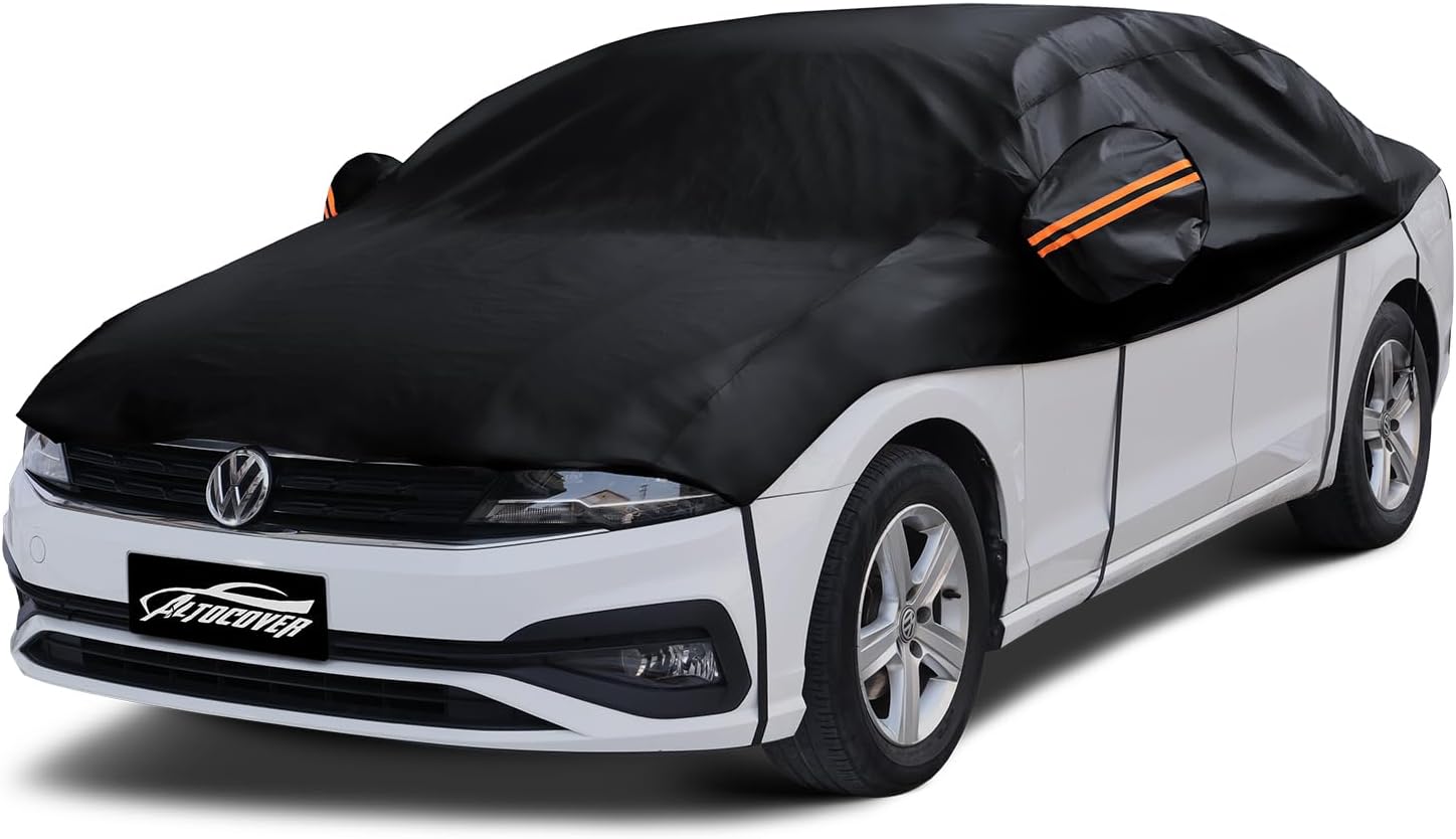 Half Car Cover Sedan M, Car Snow Cover for Windshield & Sunroof Protection with Soft Lining, Top Only Partial Cover for Convertible